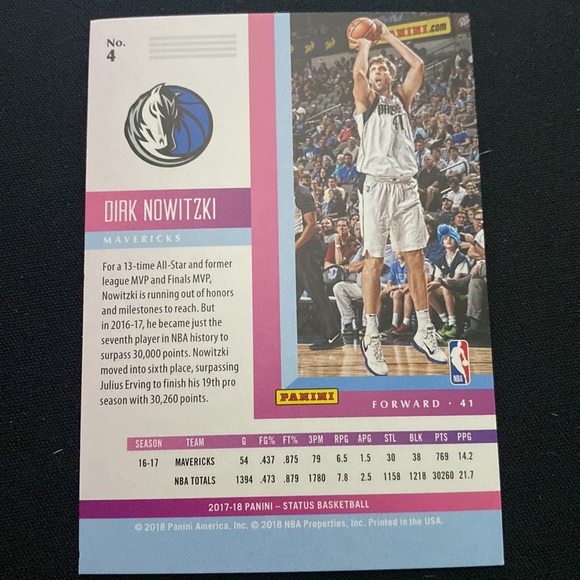 Dirk Nowitzki - 2017-18 panini status basketball #4 - Picture 2 of 2